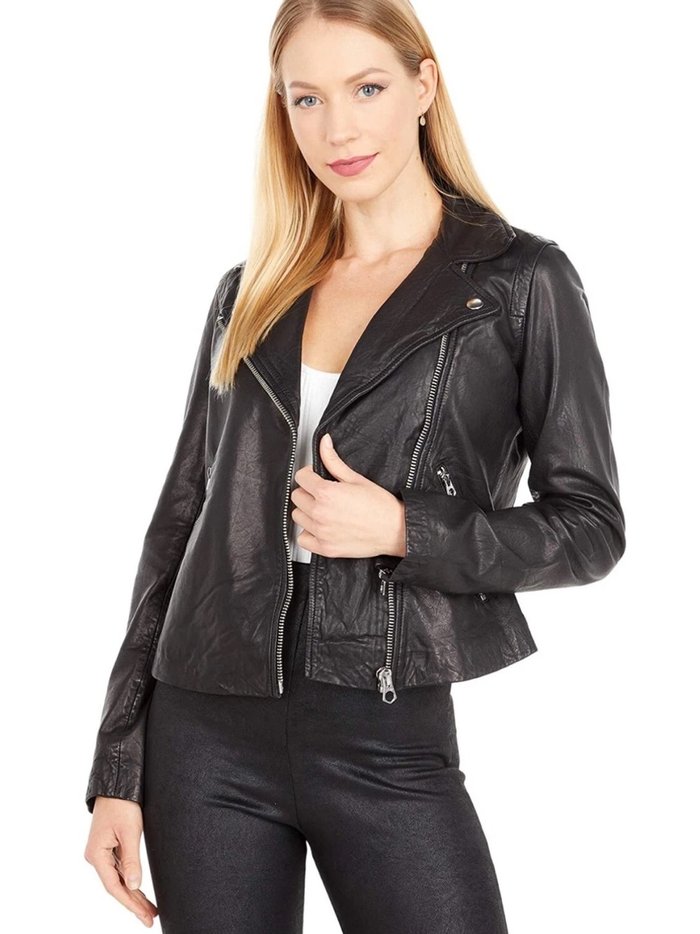 Madewell Washed Leather Motorcycle Jacket Black E0488 Capsule Moto Biker Size XS